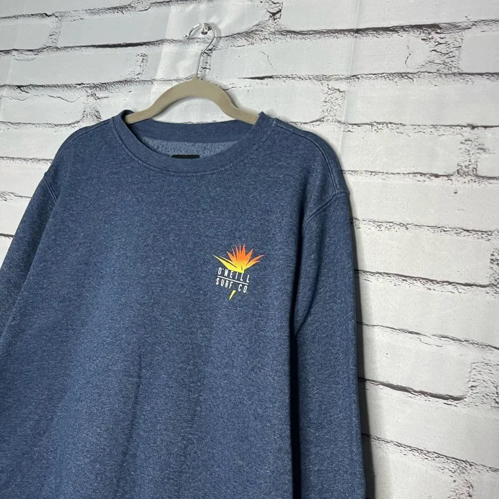 O'Neill Blue Crewneck Graphic Surf Sweater with Ribbed Cuffs Beach SZ L Unisex